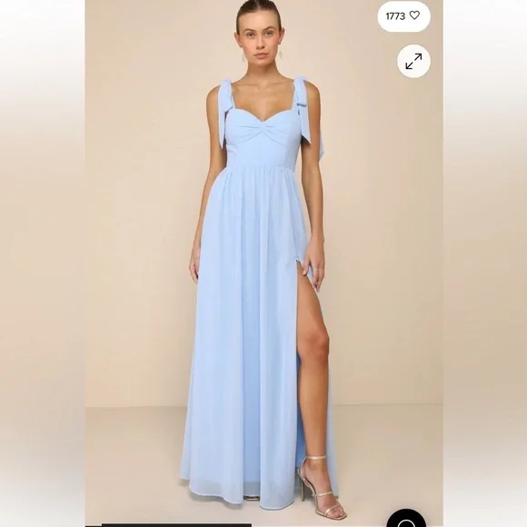 NWT LULU's Chiffon Maxi Big Sexy Side Slit Dress Wedding Bridesmaid Formal Prom - Picture 7 of 12